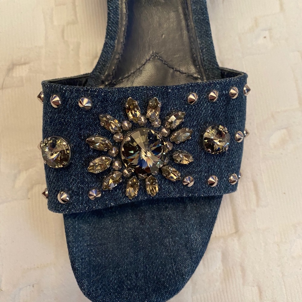 Miu Miu Denim Crystal Chunky Heel Sandals 7* - Picture 5 of 12